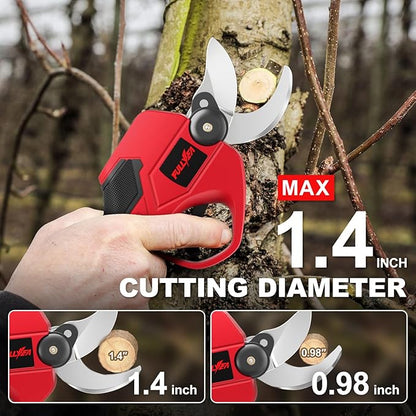 Electric Pruning Shears Cordless, 1.4" Cutting Diameter, Cordless Pruning Shear with SK5 Blades & LCD Display, Branch Cutter with 2*2.0Ah Batteries, Electric Pruners for Gardening Tree Branch