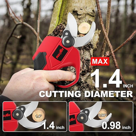 Electric Pruning Shears Cordless, 1.4" Cutting Diameter, Cordless Pruning Shear with SK5 Blades & LCD Display, Branch Cutter with 2*2.0Ah Batteries, Electric Pruners for Gardening Tree Branch