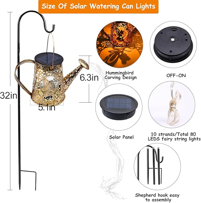 Solar Watering Can Lights, Unique Fairy Gifts for Christmas Women Mom Grandma Birthday, Waterproof Outdoor Garden Decor Large Hanging Solar Lantern Fairy Lights for Patio Porch Yard Flowerbed Pathway