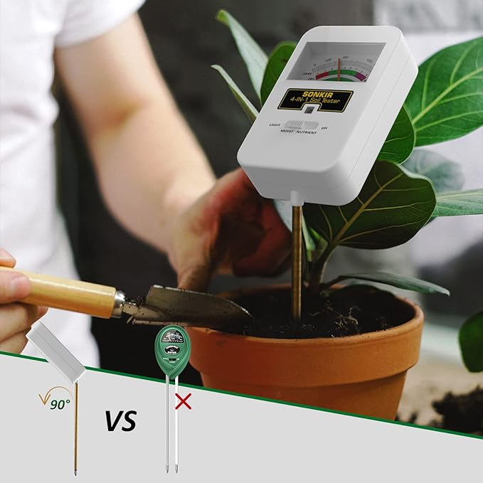 SONKIR Soil Moisture Meter, 4-in-1 Soil Ph Meter, Soil Tester for Nutrients, Moisture, PH and Light, Soil Ph Test Kits for Plant, Great for Garden, Lawn, Indoor & Outdoor Use (No Battery Required)