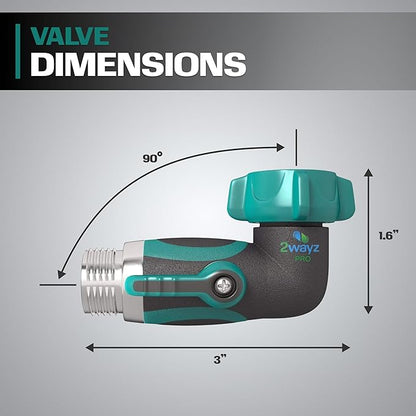 2WAYZ 90 Degree Hose Elbow Angle Connector with Shut Off Valve - 2025 Heavy Duty Model, Water Tube Fittings, 90 Degree Elbow with Two Shut Offs, Compatible with Garden Hose and Spigot - Green