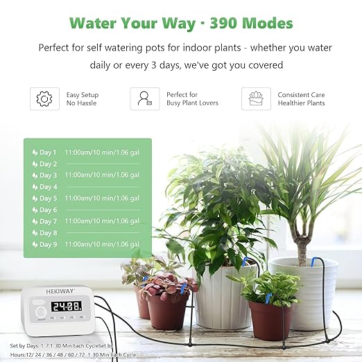49FT Automatic Plant Watering System–HEKIWAY 390 Adjustable Watering Modes, Supports 15-36 Pots | Indoor Garden System & Vacation Plant Watering Devices, Auto Watering for Plants Outdoor