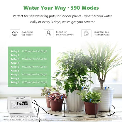 49FT Automatic Plant Watering System–HEKIWAY 390 Adjustable Watering Modes, Supports 15-36 Pots | Indoor Garden System & Vacation Plant Watering Devices, Auto Watering for Plants Outdoor