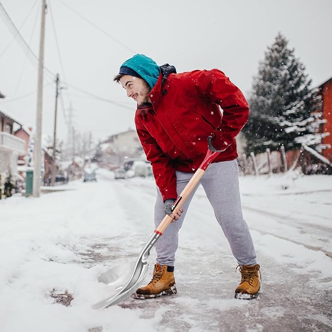 Aluminum Snow Scoop Shovel Wide Grain Shovels with Lightweight Large Capacity Head and Oak Wooden Handle