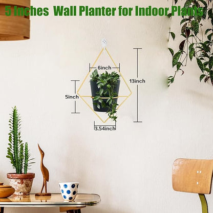 3 Sets Wall Planters for Indoor Plants Geometric Hanging Planters for Indoor Plants - Self-Watering Flower Pots with Black Metal Holder, Mounted Succulent Planter, 5" Black Plant Pot