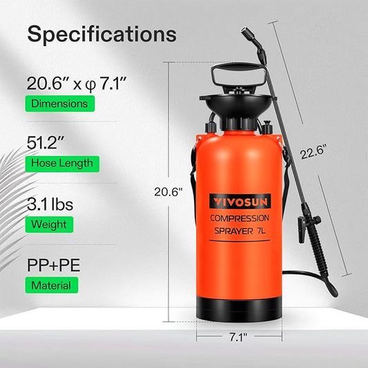 VIVOSUN 1.85-Gallon Pump Pressure Sprayer, Pressurized Lawn & Garden Water Spray Bottle with Adjustable Shoulder Strap, for Spraying Plants, Garden Watering and Household Cleaning
