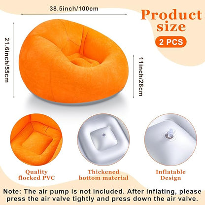 Realspring Inflatable Bean Bag Chairs Outdoor Blow up Camping Chairs Inflatable Lazy Sofa Folding Portable Bean Bag Loungers Couch for Movie Night(Orange, Green,2 Pcs)