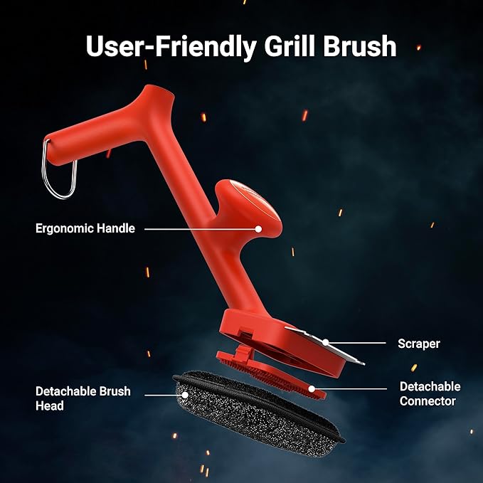 ThermoMaven BBQ Grill Brush Bristle Free - 17" Safe Steam Grill Cleaner Brush with Scraper and 5 Brush Heads for Porcelain/Gas/Charcoal Grill Outdoor Grill Barbecue Cleaner
