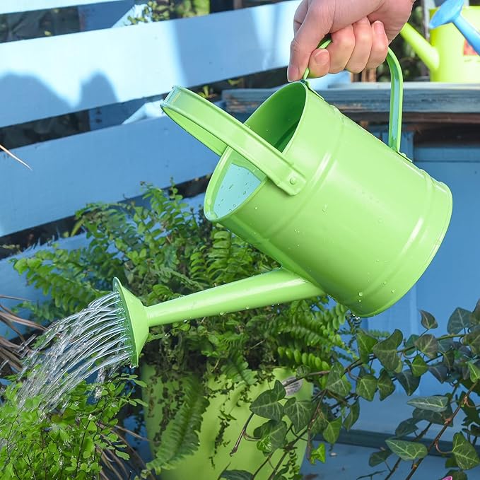Sungmor 1.5 Liter Small Bright Green Watering Can for Indoor Outdoor Plants, Cute Little Kids Gardening Watering Cans, Lightweight Portable Metal Watering Can, Anti-Rust Pretty Bucket Watering Device