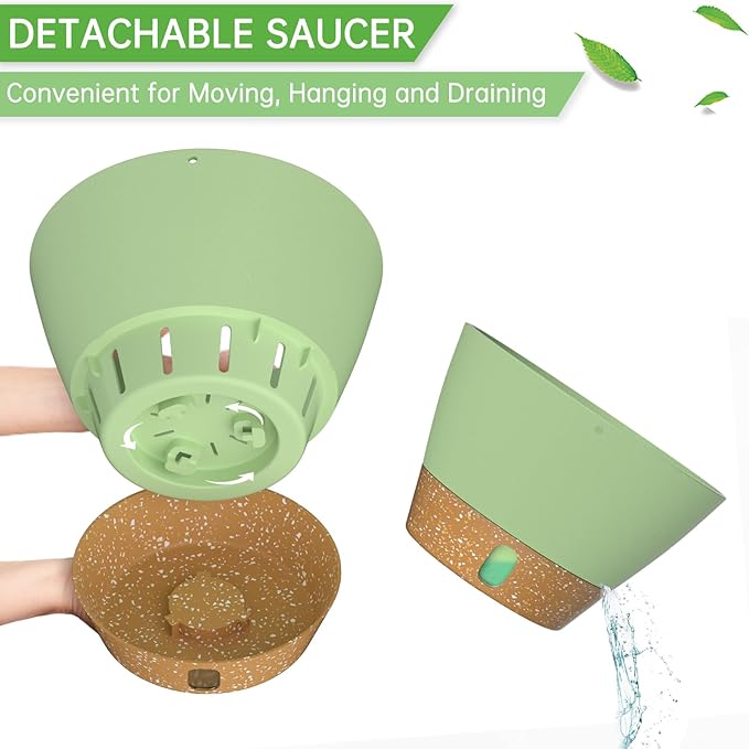 ZMTECH 8 Inch Hanging Planters for Indoor Plants, Hanging Baskets for Plants Outdoor with Visible Water Level, Hanging Flower Pots with Drainage Holes & Removable Tray(2 Pack, Green)