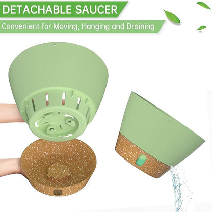 ZMTECH 8 Inch Hanging Planters for Indoor Plants, Hanging Baskets for Plants Outdoor with Visible Water Level, Hanging Flower Pots with Drainage Holes & Removable Tray(2 Pack, Green)