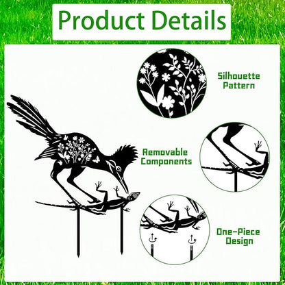 Roadrunner Metal Garden Stakes Yard Decor, 4PCS Black Roadrunner Silhouette Statues Garden Decorative Gifts for Yard Art, Patio, Outside, Lawn Ornaments, Christmas, Backyard, Pathway