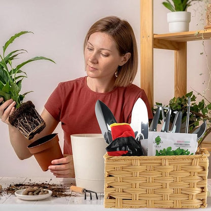 Garden Tools 8-Piece,Wicker Garden Basket with Handle,Gardening Tool Set Gardening Supplies,Outdoor Weed Puller Tool Organizer,Ideal Gifts for Women Men