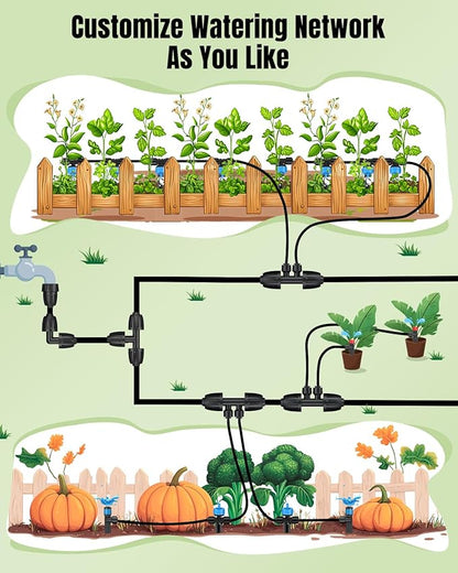 Pawfly 12 Pcs 1/2'' to 1/4'' Drip Irrigation Fittings, 4-Way Barbed Tee Quick Connectors with Anti-Drop Locked Nuts, Push-to-Fit Drip Irrigation Parts for Garden Lawn, Anti-Leak Reducing Tees