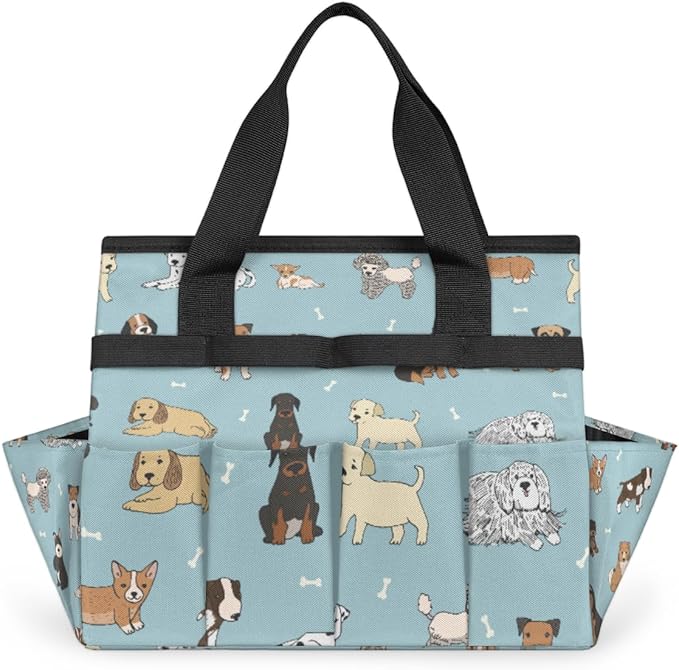 Dogs Prints Garden Tool Bag Waterproof Gardening Tool Storage Bag with Handle & 10 Pockets Gardening Tote Bag for Women Garden Tool Organizer