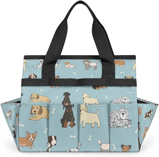 Dogs Prints Garden Tool Bag Waterproof Gardening Tool Storage Bag with Handle & 10 Pockets Gardening Tote Bag for Women Garden Tool Organizer