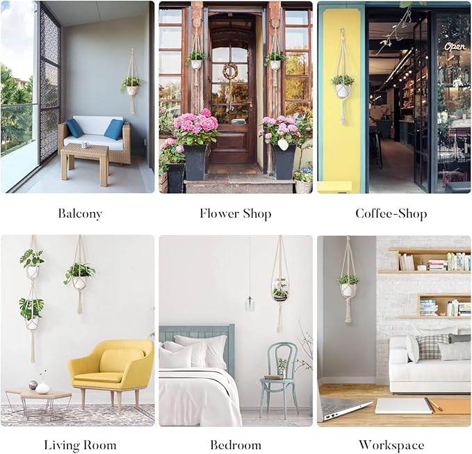 5 Pack Macrame Plant Hangers, Indoor Hanging Plant Holder with S Hooks and Hook Nails, 3 Sizes 34"/40"/54", Handmade Macrame Planter Hanging Baskets for Small Plant Pots, Boho Home Decor (Beige)