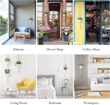 5 Pack Macrame Plant Hangers, Indoor Hanging Plant Holder with S Hooks and Hook Nails, 3 Sizes 34"/40"/54", Handmade Macrame Planter Hanging Baskets for Small Plant Pots, Boho Home Decor (Beige)