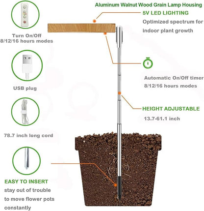 yadoker Plant Grow Light, LED Growing Light Full Spectrum for Indoor Plants,Aluminum Wood Grain Plant Lights,Height Adjustable, Automatic Timer, 5V Low Safe Voltage,Idea for Large Plant Light