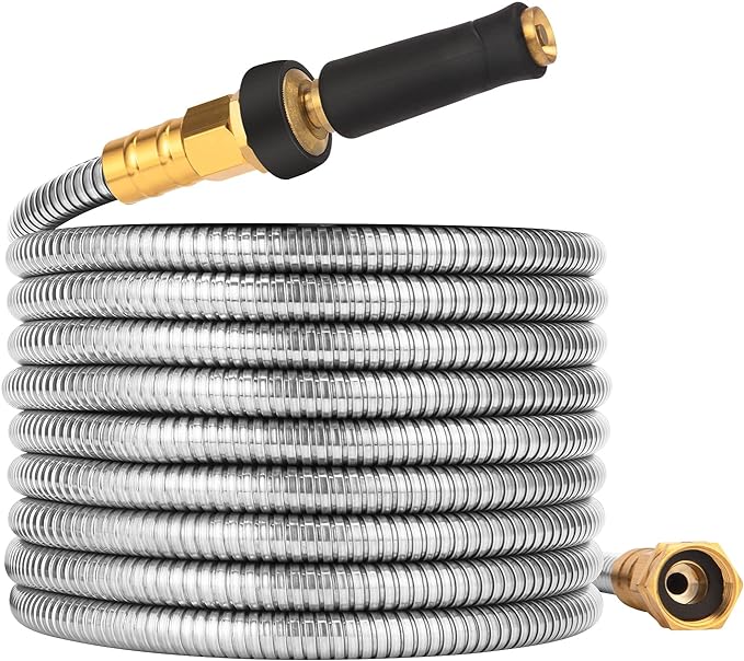 Metal Garden Hose 25 FT - 304 Stainless Steel Water Hose 25 FT - Expandable Short Flexible Garden Hose,no Kink Explosion, no Bite