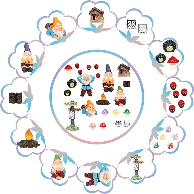 Jetec Gnomes Fairy Resin Statues Miniature Garden Accessories Mini Dwarf Figurine Fairy Miniature Ornament DIY Kit Micro Landscape Ornaments for Outdoor Indoor Patio Yard Lawn Garden ﻿(Fire Gnomes)