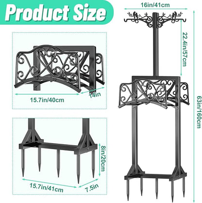 Garden Hose Holder for Outside,Water Hose Holders with 2 Bird Statue Shepherds Hooks & 5 Spikes,Double-Sided Freestanding Hose Stand Heavy Duty Hose Storage Rack for Outdoor Yard Lawn Farm