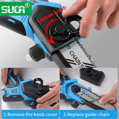 SUCA Electric Pruning Shears Pruning Shears Pruning Shears Tree Pruner Branch Cutter Pruners for Gardening with 2pcs 2Ah Lithium Battery 4-7 Working Hours Tree Branch Pruner (blue28mm+chainsaw)