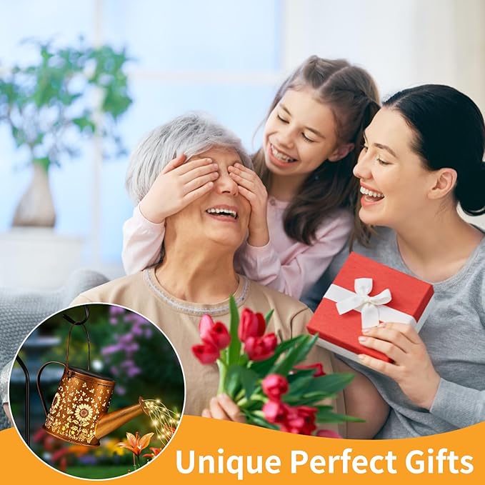 Solar Watering Can Light, Solar Powered Hanging Lantern Landscape Lights, Decorative Garden for Yard Waterproof Garden Decor, Gifts for Mom, Grandma（Sunflower + Bee）