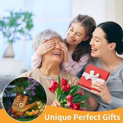 Solar Watering Can Light, Solar Powered Hanging Lantern Landscape Lights, Decorative Garden for Yard Waterproof Garden Decor, Gifts for Mom, Grandma（Sunflower + Bee）