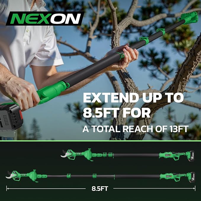 NEXON Cordless Electric Pruning Shears, 2-in-1 Tree Trimmer & Pole Pruner, 1.6" Cutting Capacity, 4000mAh Battery, Brushless Motor, Compatible for Makta 20V Battery, Garden Branch Cutter