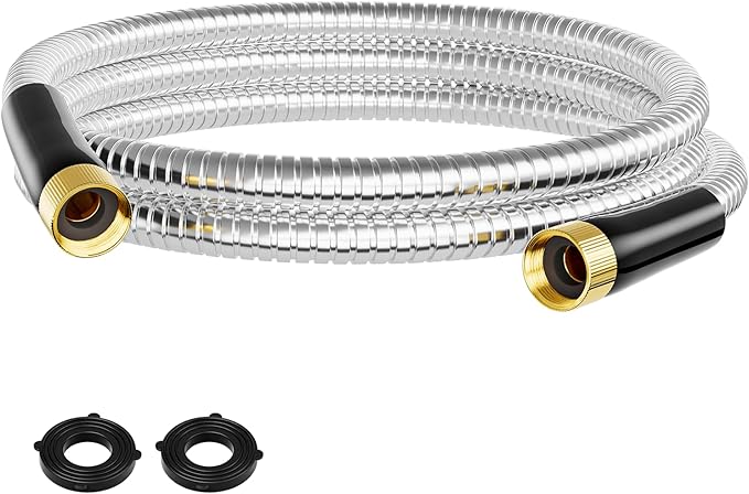 SPECILITE 10FT Short Garden Hose, 1/2" 304 Stainless Steel Leader Hose with Female to Female Brass Fittings, Flexible, Heavy-Duty & Never Kink, Water Pipe for Yard, Outdoor, Lawn