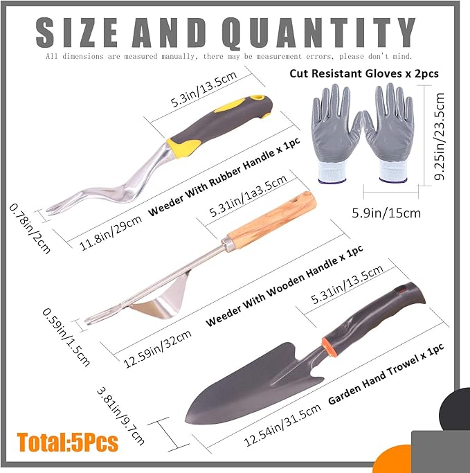 4 Pack Hand Weeder Tool Garden Weeding Tools, Gardening Weed Puller, Weeding Tools with Manual Weed Puller Bend-Proof, Shovel and Gloves for Garden Lawn Yard Farmland Transplant