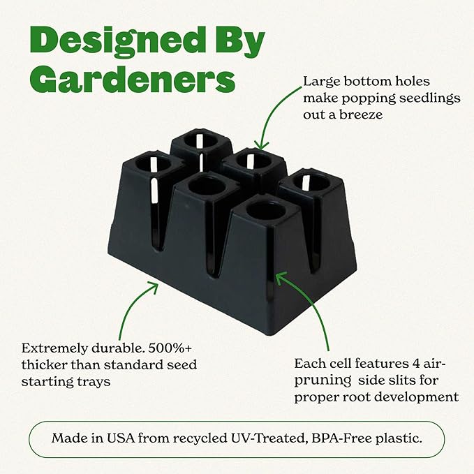 Epic Gardening Reusable Seed Starter Tray - 6 Cell/24 Seedling Starter Trays - Easy Watering, Indoor Greenhouse, Plant Starter, Gardener-Friendly for Seedlings | UV-Treated & BPA-Free - Black
