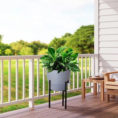 12 inch Large Self Watering Pots, Plastic Planters with 60oZ Removable Deep Reservoir and Multi Mesh Drainage Holes for Indoor Outdoor Garden Plants and Flowers, Grey Speckles