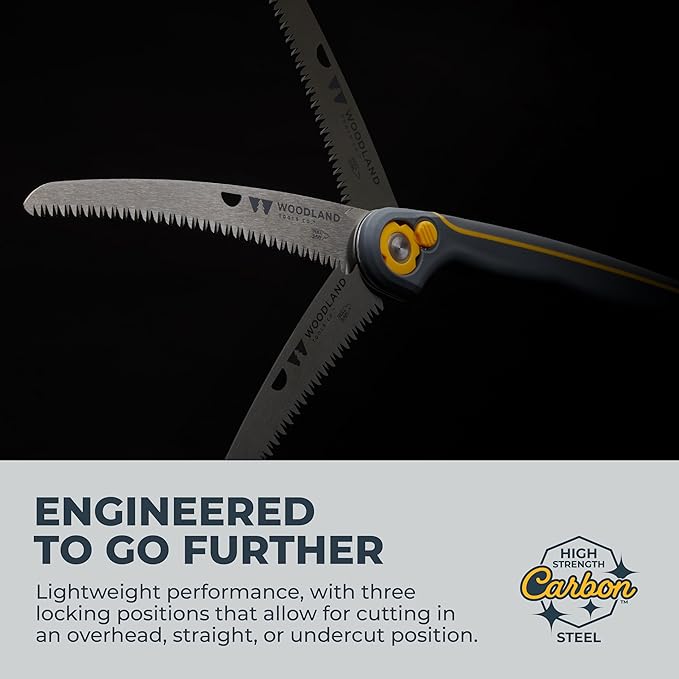 Woodland Tools Duralight Folding Saw – Curved Pruning Saw with Hardened Steel Blade, 3-Position Lock, Soft Grip Handle – Manual Tool for Tree Trimming, Branch Cutting, and Yard Work