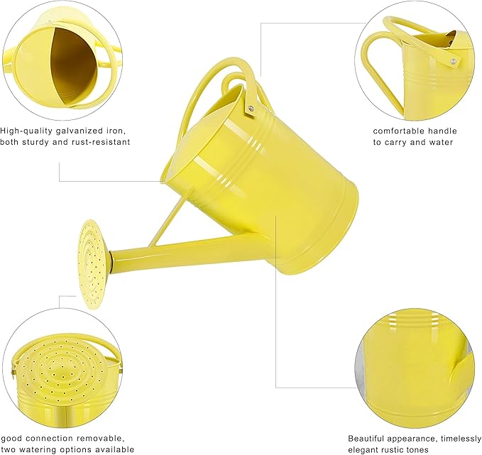 2 Gallon Metal Watering Can for Outdoor Indoor Garden Plants, Galvanized Watering Can for Flowers, Plants & Lawns (Yellow)