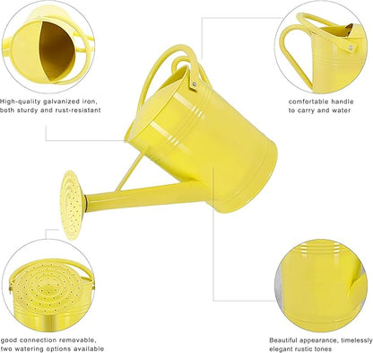 2 Gallon Metal Watering Can for Outdoor Indoor Garden Plants, Galvanized Watering Can for Flowers, Plants & Lawns (Yellow)