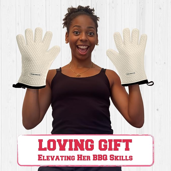 KITCHEN PERFECTION Silicone Smoker Oven Gloves For Women -Extreme Heat Resistant BBQ Gloves -Handle Hot Food Right on Your Smoker Grill Fryer|Waterproof Oven Mitts Grill Gloves |Superior Set+3 Bonuses