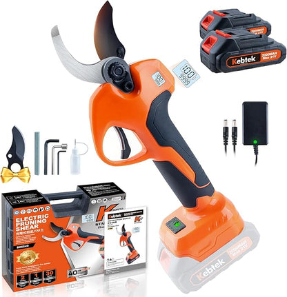 Kebtek Electric Pruning Shears 40mm with 4000mAh Batteries, Battery Power Pruners Cordless 1.6'' Electric Snippers Secateurs Professional Tool for Gardening Heavy Duty