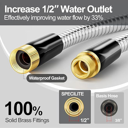SPECILITE 1/2" 304 Stainless Steel Garden Hose, 25FT Water Pipe with Heavy Duty Metal Nozzle for Yard, Outdoor, Lawn - Flexible, Never Kink & Tangle, Puncture Resistant