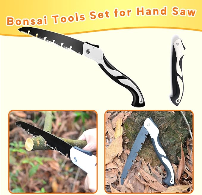 Bonsai Tools Set for Beginners, Bonsai Tree Kit with Training Wire, Scissors, Pruning Shears, Repotting Kit, Indoor Plant Tools Starter Kit (Orange with saws)