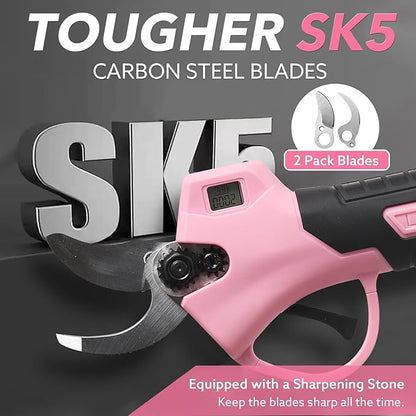 Electric Pruning Shears Cordless Brushless - Professional Battery Powered Pink Pruner, 2 Batteries & Replaceable Blades, Toolbox for Efficient Garden & Landscape Maintenance