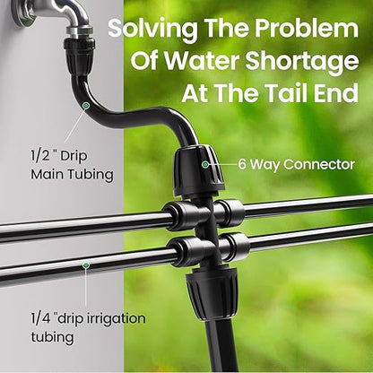 MIXC 6 Packs 1/2''to 1/4''Barbed Tee,Drip Irrigation Fittings for 6-Way Connector