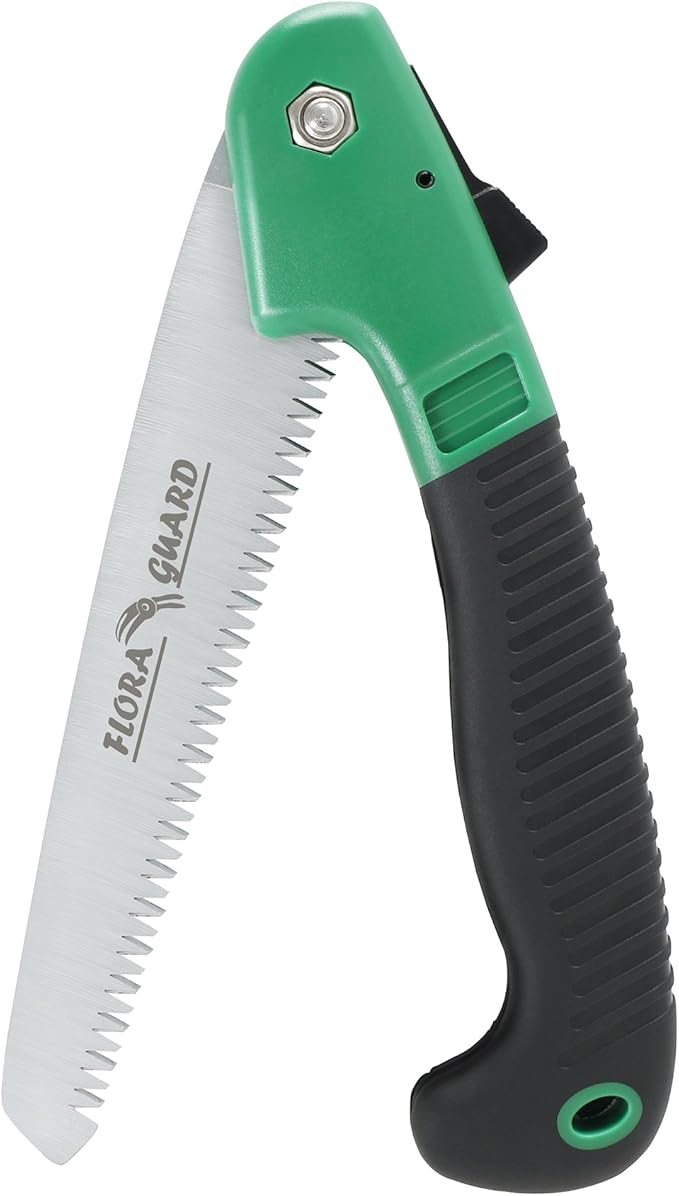 FLORA GUARD 7.7-Inch Folding Hand Saw, Pruning Saw with Trible-Cut Razor Teeth for Wood Cutting, Tree Trimming, Professional Camping Gardening Tools (Green)