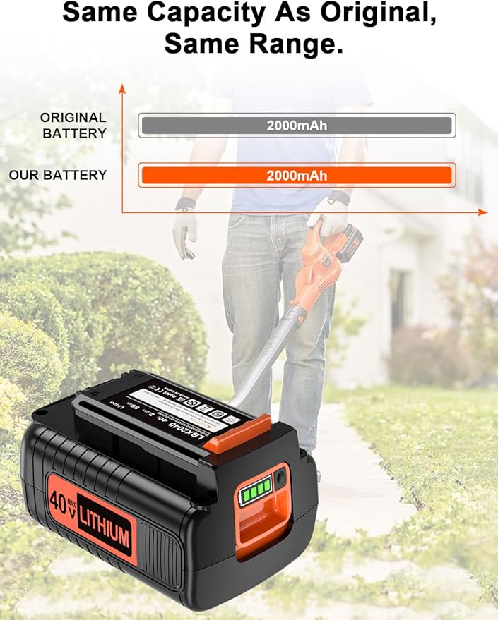 IEFUU 40 Volt MAX 2.0Ah Battery Compatible with Black and Decker 40V Lithium Battery Max LBX2040 LBXR2036 LBXR36 LBX1540 LST540 LST136W, Compatible with Black & Decker 40V Power+ Tool Batteries