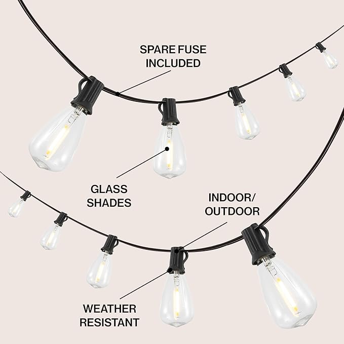 JONATHAN Y JYL8704C 10-Light Indoor/Outdoor 10 ft. Rustic Industrial LED C7 Bulb String Lights Farmhouse, Contemporary, Transitional, Modern, Patio, Porch, Backyard, Black