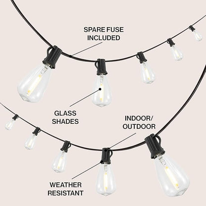 JONATHAN Y JYL8704C 10-Light Indoor/Outdoor 10 ft. Rustic Industrial LED C7 Bulb String Lights Farmhouse, Contemporary, Transitional, Modern, Patio, Porch, Backyard, Black