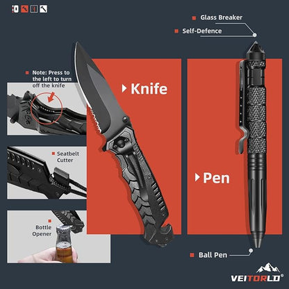 VEITORLD Gifts for Men Dad Him Christmas - Survival Gear and Equipment 12 in 1, Survival Kits - Cool Unique Fishing Hunting Birthday Gifts for Husband Teen Boy Boyfriend Women, Mens Stocking Stuffers