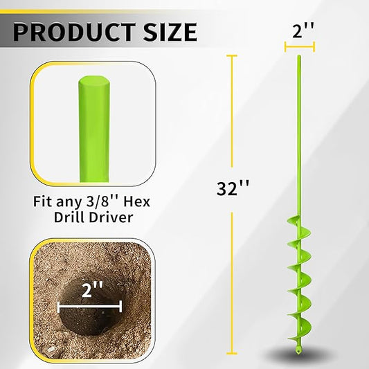 2"x32" Auger Drill Bit for Planting, Garden Auger for Planting Bulbs with Drill for 3/8" Hex Drive