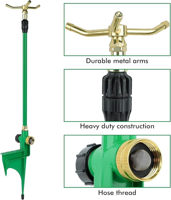 [2 Pack] RESTMO 3-Arm Sprinkler with Adjustable Telescoping Base, 360 Degree Rotation High-Rise Lawn Sprinkler for Large Area Coverage, Gardening Watering System Sprinklers, Lawn Irrigation System